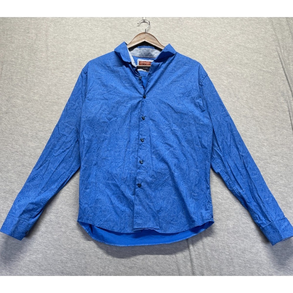 Consequence Shirt Mens Large Blue Paisley Jacquard Print Long Sleeve Button-Up